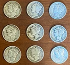 Lot Of 9 US Mercury Silver Dimes
