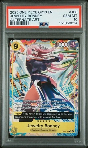 PSA 10 Jewelry Bonney Alternate Art OP13-108 SR One Piece OP13 GEM MT 10