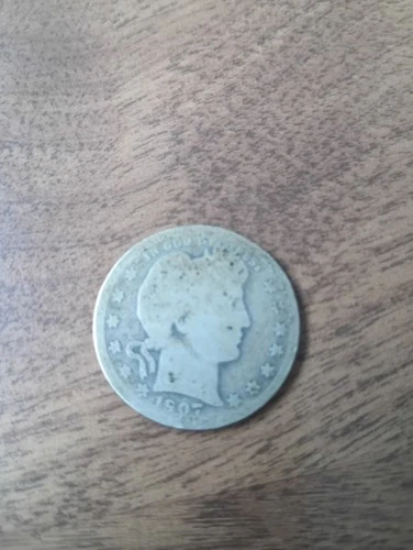 1907 Barber Silver 25c Quarter Dollar Coin good worn circulated condition