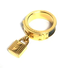 Hermès Scarff Ring Kelly Leather Gold Green Crocodile Jewelry Used