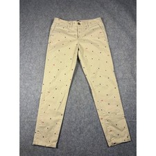 Tommy Hilfiger Stretch Slim Chino Pants Women Beige All Over TH Logo Size 6