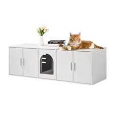 Cat Litter Box Enclosure for 2 Cats, Litter Box Furniture Hidden with Double Roo