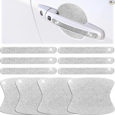 10 Pieces Bling Car Accessories for Women Bling Car Door Handle Protector Silver