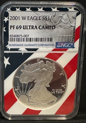2001-W Silver American Eagle PF69 ULTRA CAMEO Flag Core