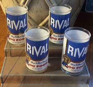 Vtg Rival Dog Food (4) Glass Lot - Advertising Blue Ribbon Recipe Glasses - NICE