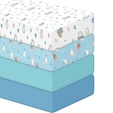 4 Pcs Baby Crib Sheets Blue Bear Fitted Crib Crib Mattress Unisex Soft and Br...