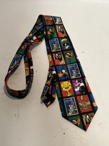 Vintage Looney Tunes Stamp Collection Neck Tie 19… - image 1