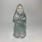 Fenton Glass Silver with Painted face Christmas Santa with List and Bag Figurine