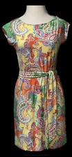 Lauren Ralph Lauren Paisley Multicolor Cap Sleeve Belted Dress Size L Petite