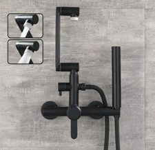 Black Widespread Wall Mounted Bathtub Sink Mixer Faucet Hand Shower Taps Set