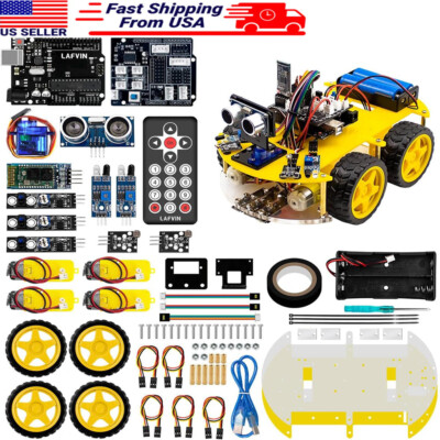 Smart Robot Car 4WD Chassis Kit with Ultrasonic Module R3 Board for Arduino IDE