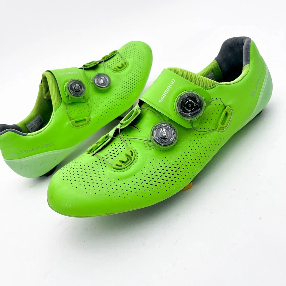 Shimano RC9 S-phyre Road Bike Shoes Size 45 US 10.5  Mens BOA Laces Neon Green - Image 4 of 4