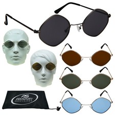 Diamond Shape Vintage Retro Sunglasses Metal Wire Frames Blue Smoke Brown Lens