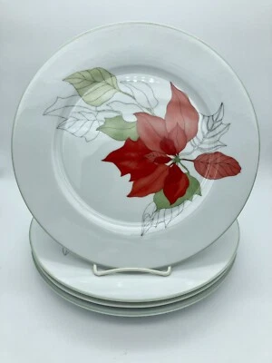 4 Dinner Plate 10.5” Block Spal Watercolors Poinsettia by Mary Lou Goertzen 1982