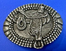 Horse Saddle Rope Western Rodeo Cowboy Silver Color Vintage EGE-92 Belt Buckle