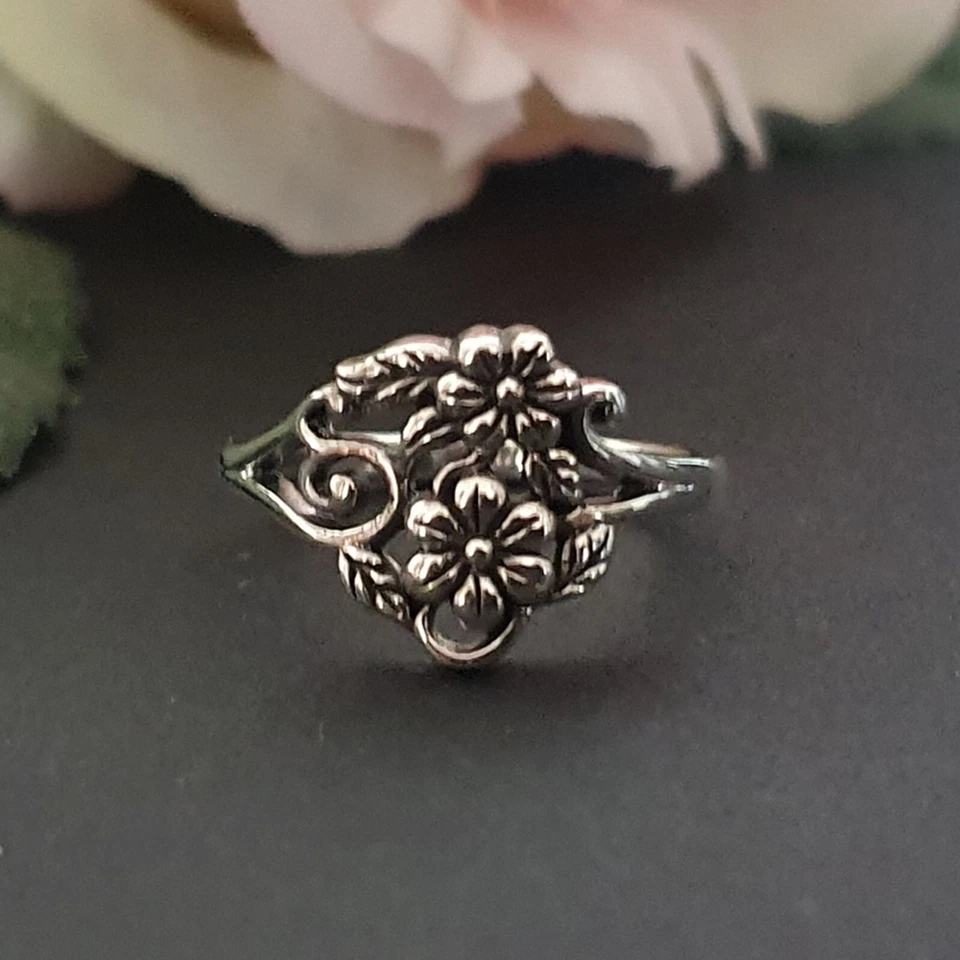 Blumen Damen Ring Silber 925 Jugendstil Silberring filigran Blümchen