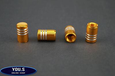 4 Stück Gold mit Silberringen Alu Ventilkappen für Autos - exklusiv Ventilkappen