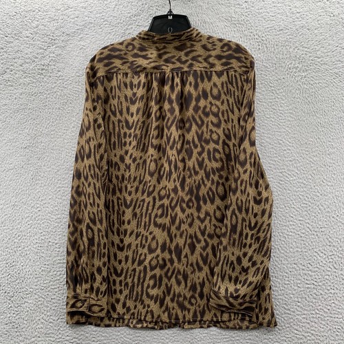 CHAPS Shirt Womens XL Button Up Blouse Top Cheetah Print Sheer Green Brown - Picture 2 of 7