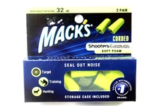Mack's Shooters CORDED Soft Foam Earplugs w Case #4402 Factory Sealed Pkg. 32db