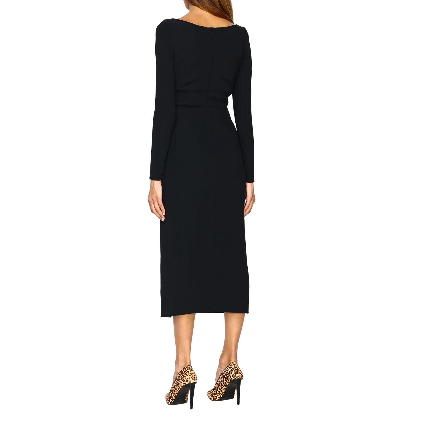 DSQUARED2 Abito midi nero manica lunga DSQRED2 nuovo con etichette 8U.S. 44 IT Made in Italy prezzo al dettaglio consigliato $750