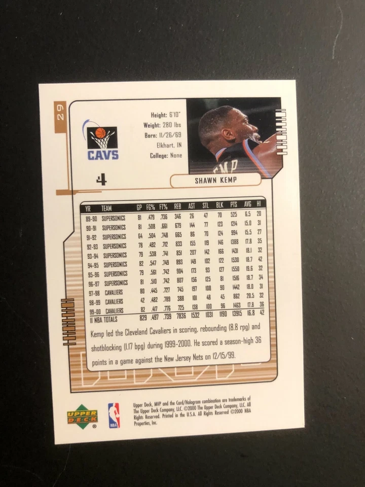2000 SHAWN KEMP  Upper Deck MVP  Basketball Card # 29 Made in USA - Image 4 of 4