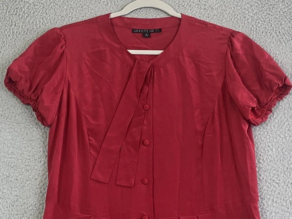 Lafayette 148 New York Short Sleeve Silk Dress Pockets Flowy Women’s Red Size 8 - Image 3 of 4