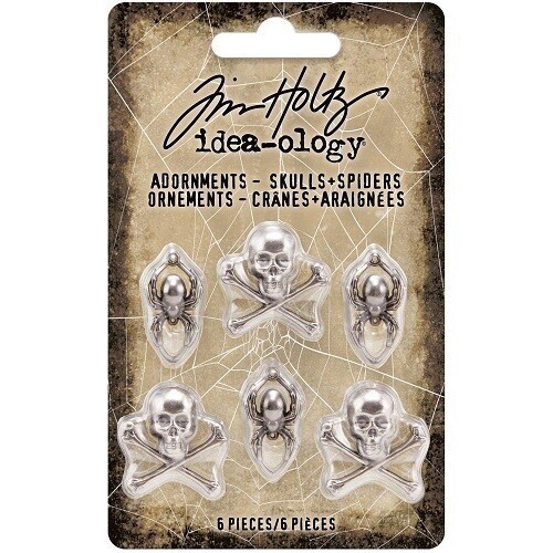 Tim Holtz Idea-ology ADORNMENTS - SKULLS & SPIDERS Halloween 6pcs TH94161 - Picture 1 of 2