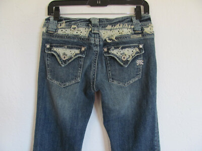 Miss Me Bootcut Jeans-Dirty Wash Front-Eyelet Lace Details w/ Fraying -Size 29