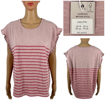 BODEN Womens 14 Faye Jersey Top Tee Shirt Blouse J0863 Stripes Ruffle Cotton NWT