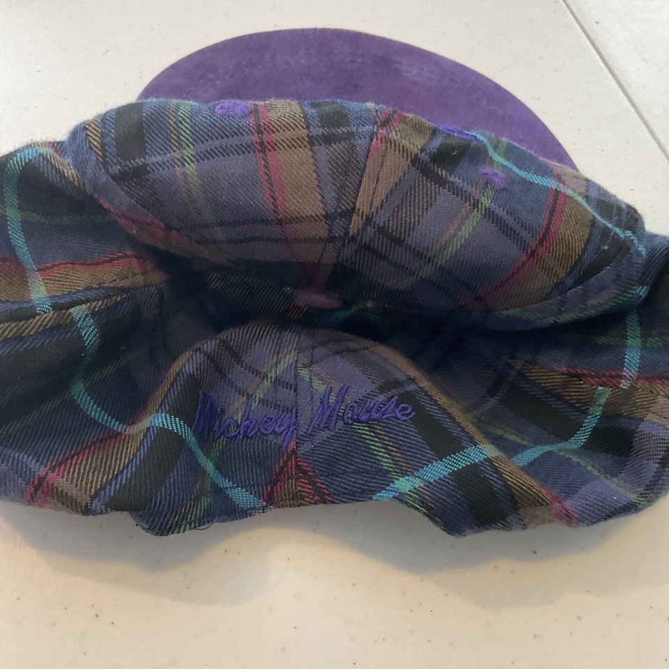 Vintage 90s Disney Hat Mickey Mouse Goofy Hat Co Plaid Purple Multi
