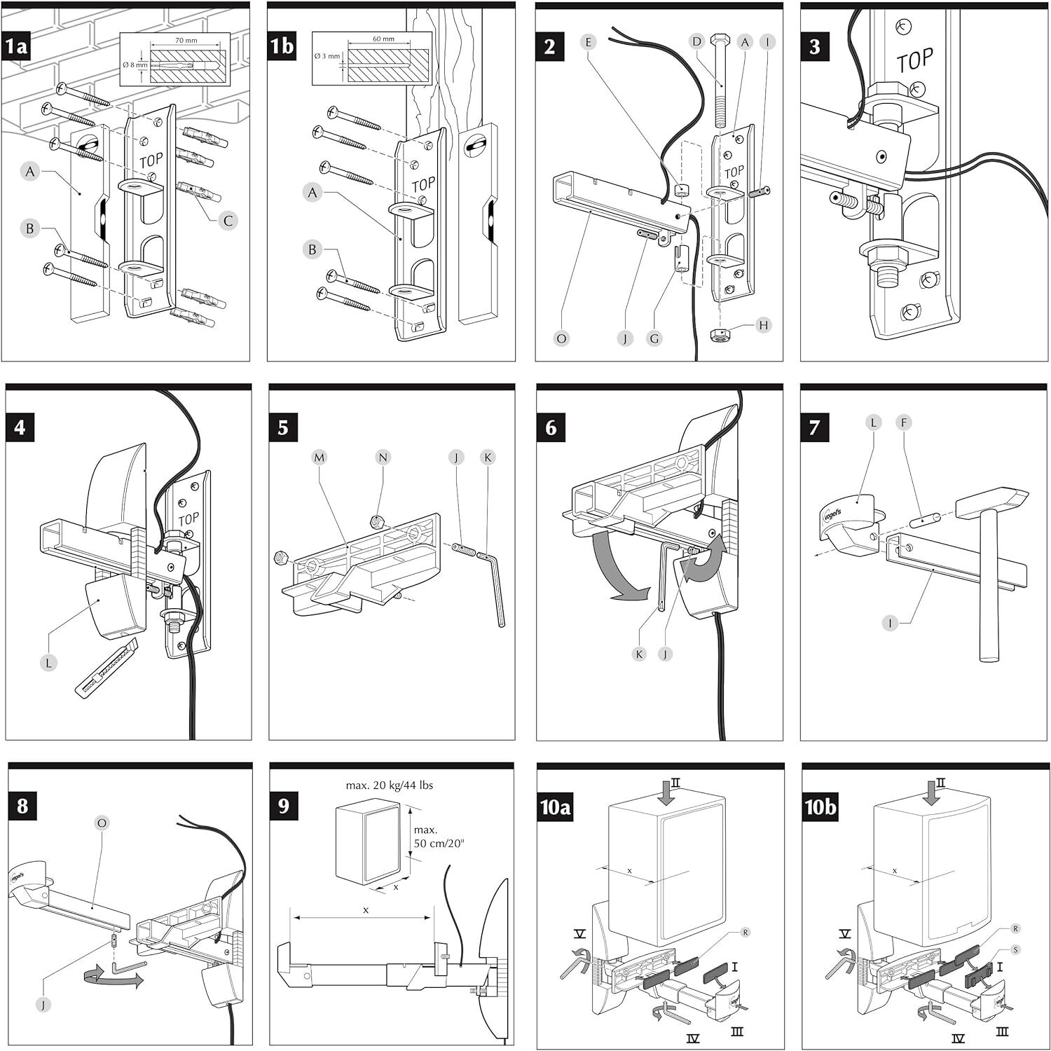 Vogel's VLB 200 Universal speaker wall bracket, Swivels up to 90º (left