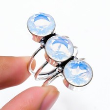 Opalite Gemstone Handmade 925 Sterling Silver Jewelry Ring Size 6"