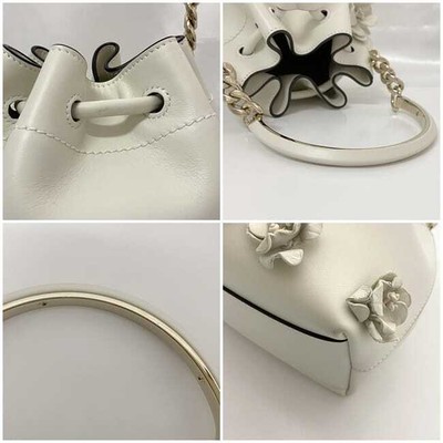 Jimmy Choo 2way bag f-21711 White Good Condition Flower Leather 