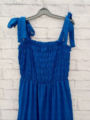 Shein Dress Size L 12-14 Blue Elasticated Bodice Midi Maxi Shoulder Ties Frill - Picture 14 of 16