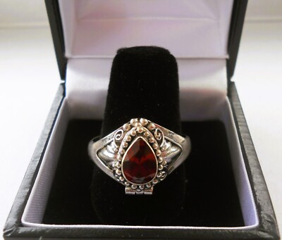 Handmade Sterling Silver Garnet Tear Drop Poison Ring Sizes 6-10
