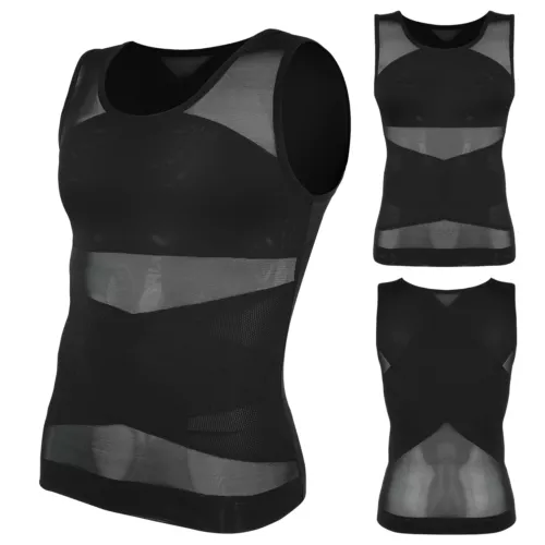 MENS SLIMMING BODY SHAPER BELLY CHEST COMPRESSION VEST GIRDLE SHIRT TANK TOP - Picture 18 of 29
