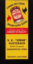 1940s V. K. Verne Klotzbach Kendall Motor Oil Sidles Company Shenandoah IA Page