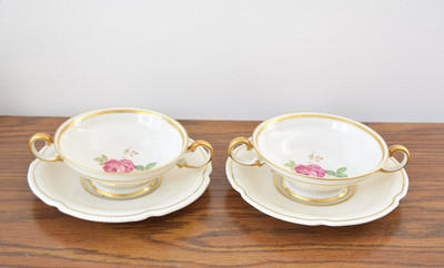 Set of 2 of Castleton Dolly Madison Cream Soup Bowls(2) with Saucers (2)