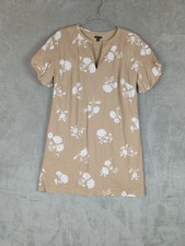 Ann Taylor  Dress Linen Blend Size MP Puff Sleeve Minimalist Feminine Capsule