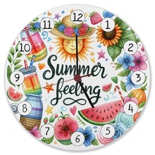 Sonne und Sommer Wanduhr aus MDF mit Spruch Summer feeling