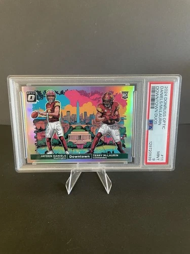 2024 Donruss Optic Jayden Daniels Terry Mclaurin Duo Downtown SSP Case Hit PSA 9