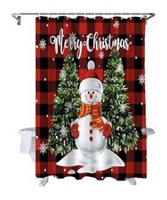 BestLives Christmas Shower Curtain 48 x 72 inch Snowman  Trees with Hooks NEW