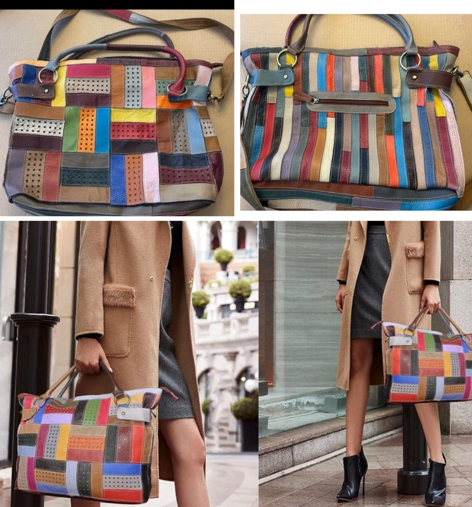 Leather Tote Multicolour Patchwork Colorful Boho … - image 1