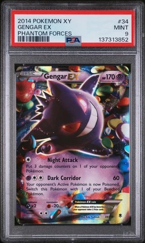 2014 POKEMON XY PHANTOM FORCES #34 GENGAR EX PSA 9