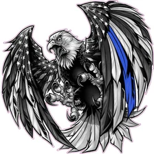 Thin Blue Line American Flag Eagle Decal