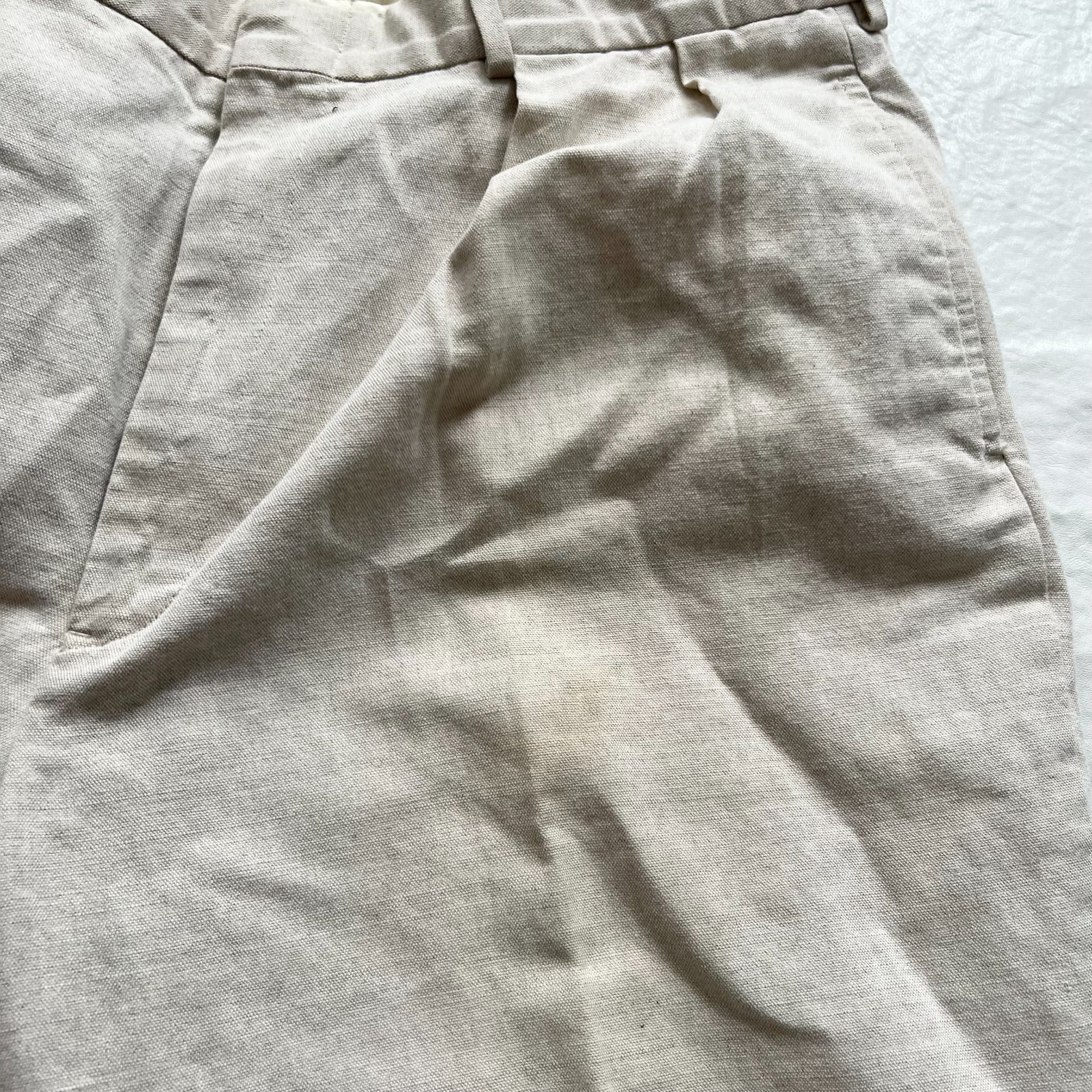 Polo Ralph Lauren linen pants cream white beige 36x32 pleated cuff cotton thumbnail 5