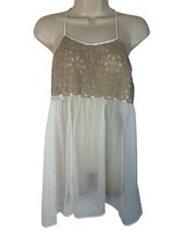 Vintage Victoria  s Secret Babydoll Chemise Medium White Sheer Daisy Y2K Fairy