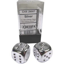 Pair of Chessex Silver Metallic Plated 16mm d6 Six Sided Dice Block CHX 29007