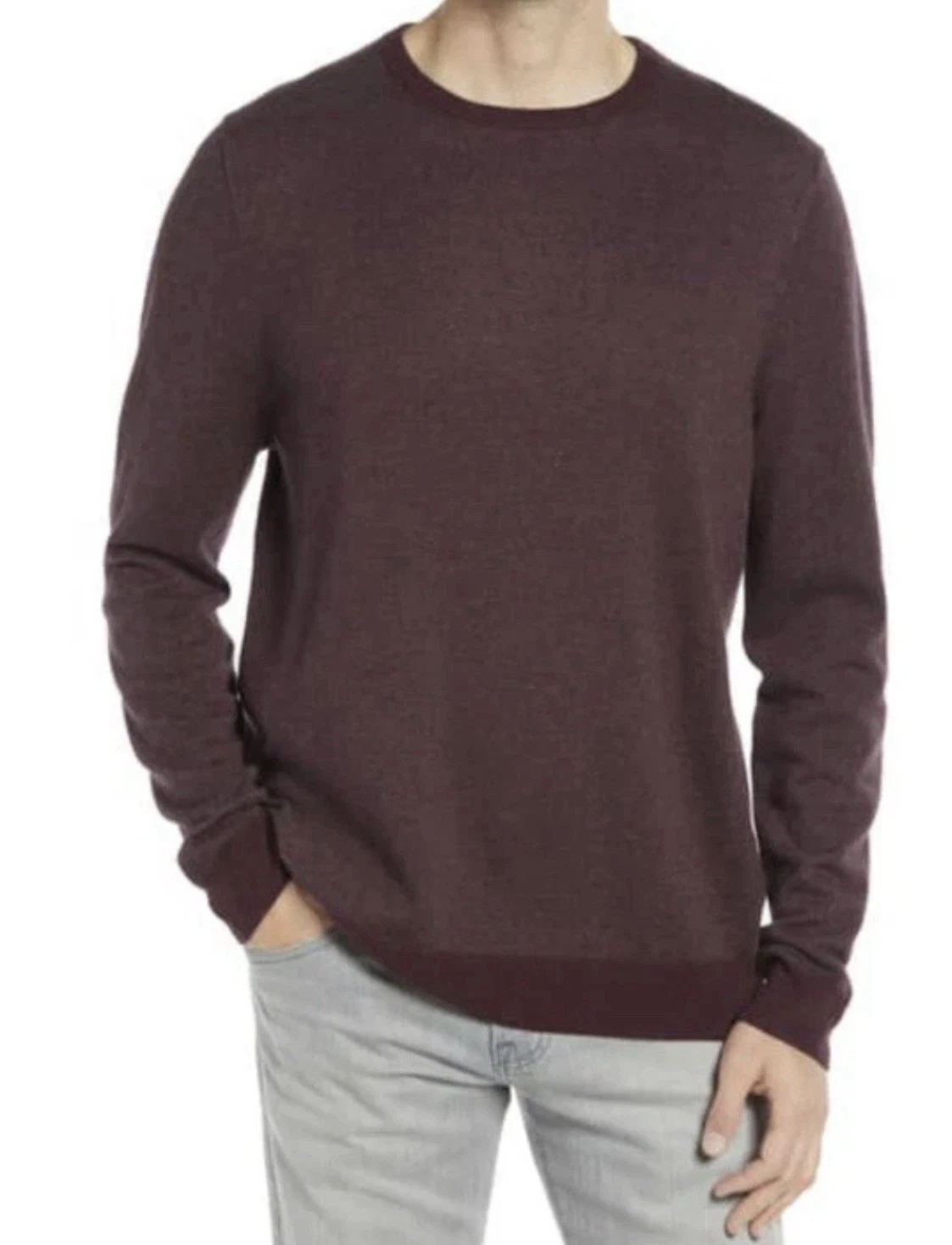 NORDSTROM MEN'S SHOP Bird's Eye Crewneck Sweater BURGUNDY Wool blend SIZE L