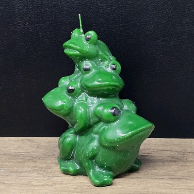 Green Frogs On Frog Wax Candle w/ Big Bug Eyes 8'' Figure Vintage 1980s